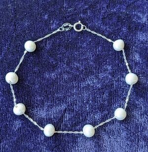 Solid 14K Gold (White Gold) EFFY Bracelet With Natural White Pearls